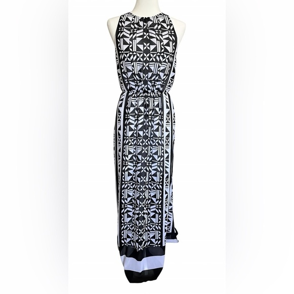 H&M Women's Sleeveless Chiffon Blouson Maxi Dress Black White Size 2 Side slits - Picture 1 of 10